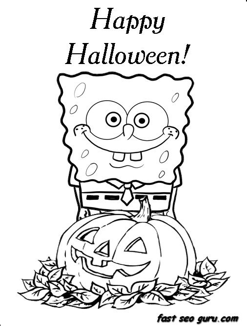 Printable Happy halloween spongebob coloring in pages